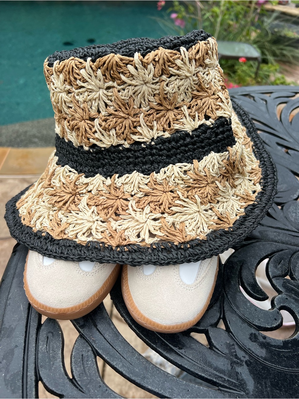 San Diego Hat Company Black and Tan Crochet Bucket Hat